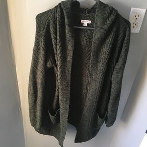 Green hooded open face sweater